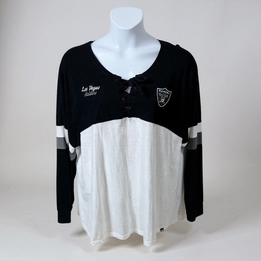 Las Vegas Raiders Lace-Up Long Sleeve Tee 3X Black White NFL Team Apparel